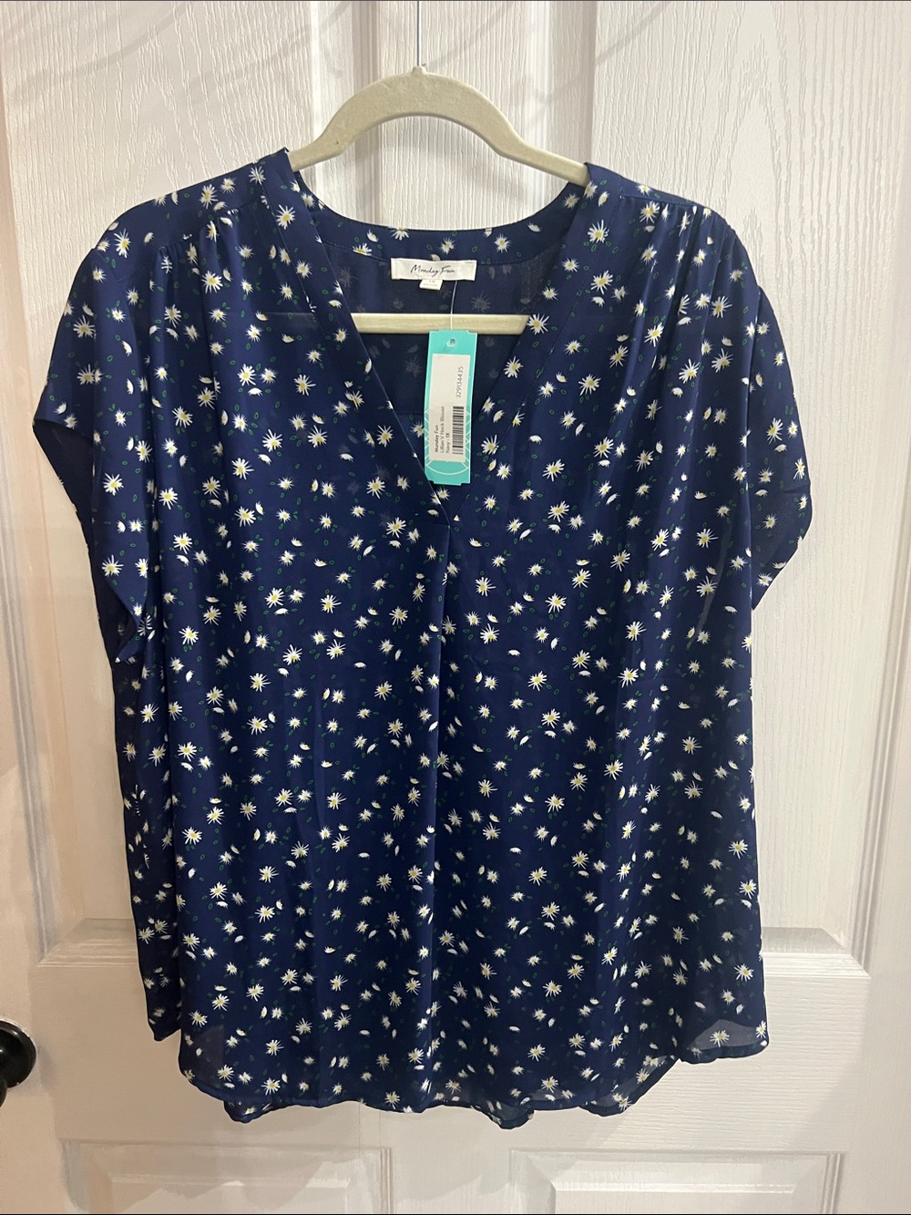 Blue Floral V‑Neck Short Sleeve Blouse by Stitched Sense